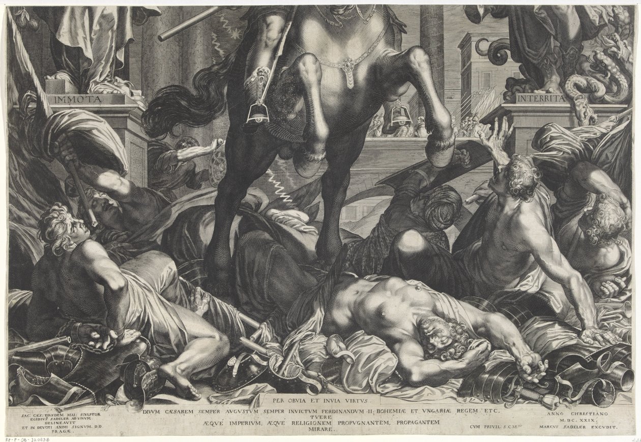 Imperador Fernando II a cavalo (folha inferior) de Egidius  Sadeler (II)