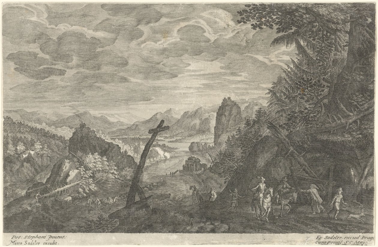 Estrada rural junto a um rio
Oito paisagens da Boémia (título da série) de Egidius  Sadeler (II)