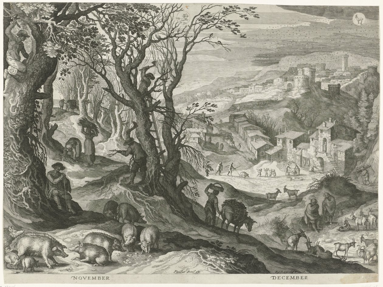 novembro e dezembro Os doze meses em seis paisagens italianas (título da série) de Egidius  Sadeler (II)