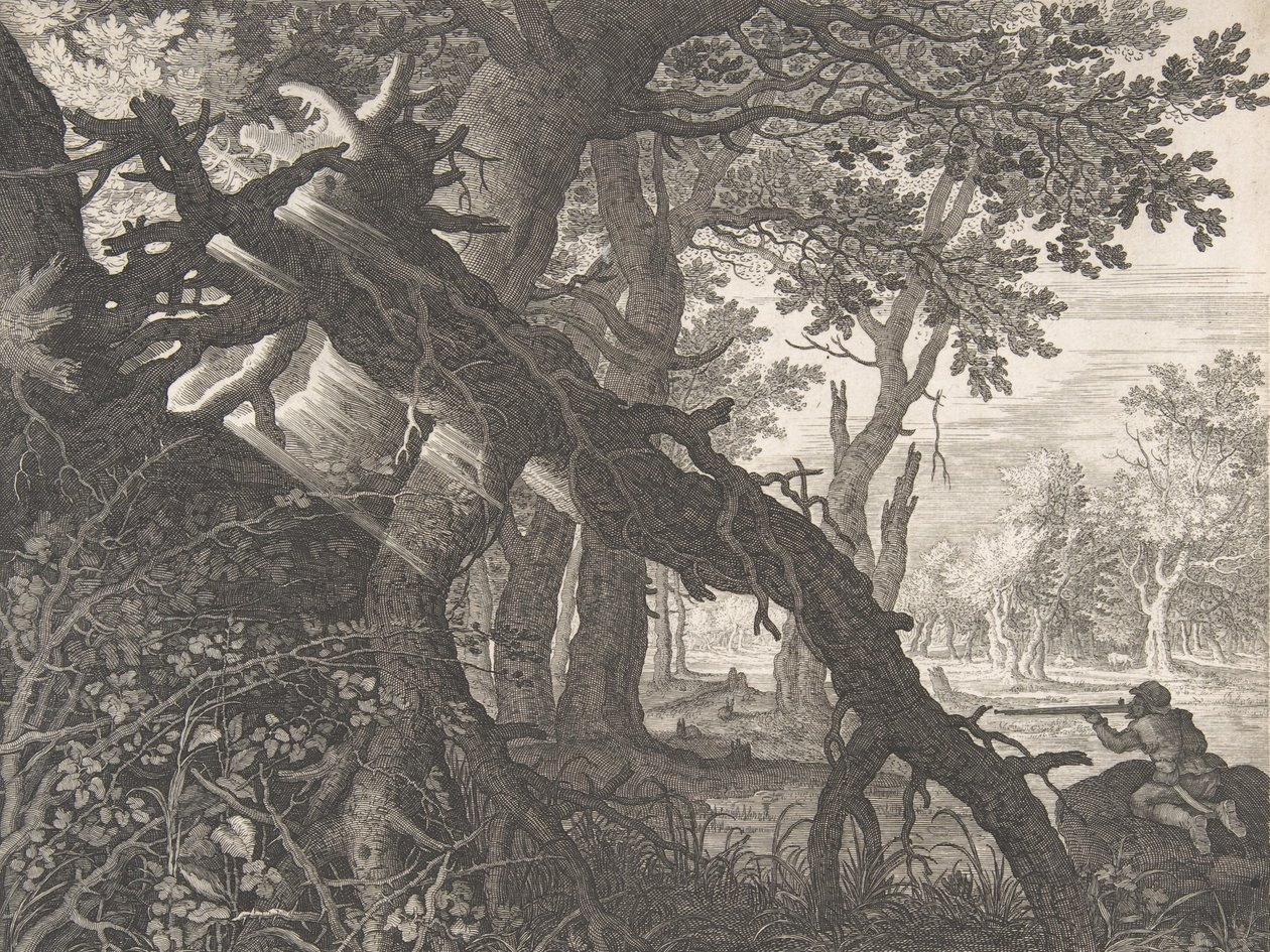 Uma floresta com uma caça ao coelho,.n.d. de Aegidius Sadeler II