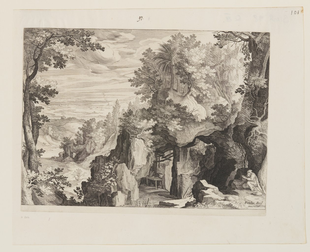 Paisagem de montanha com um eremita de Aegidius Sadeler II