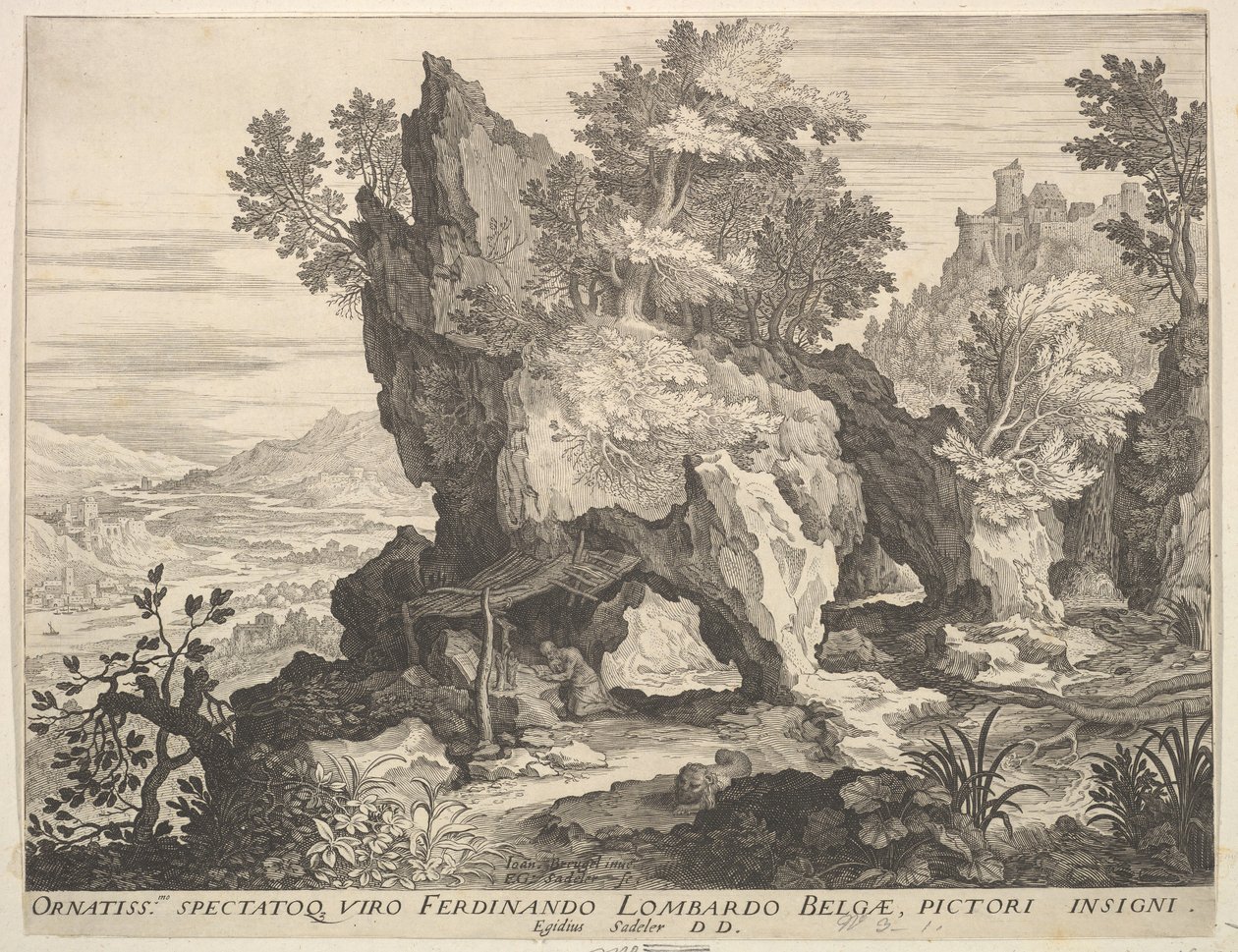 Paisagem rochosa com São Jerônimo. de Aegidius Sadeler II