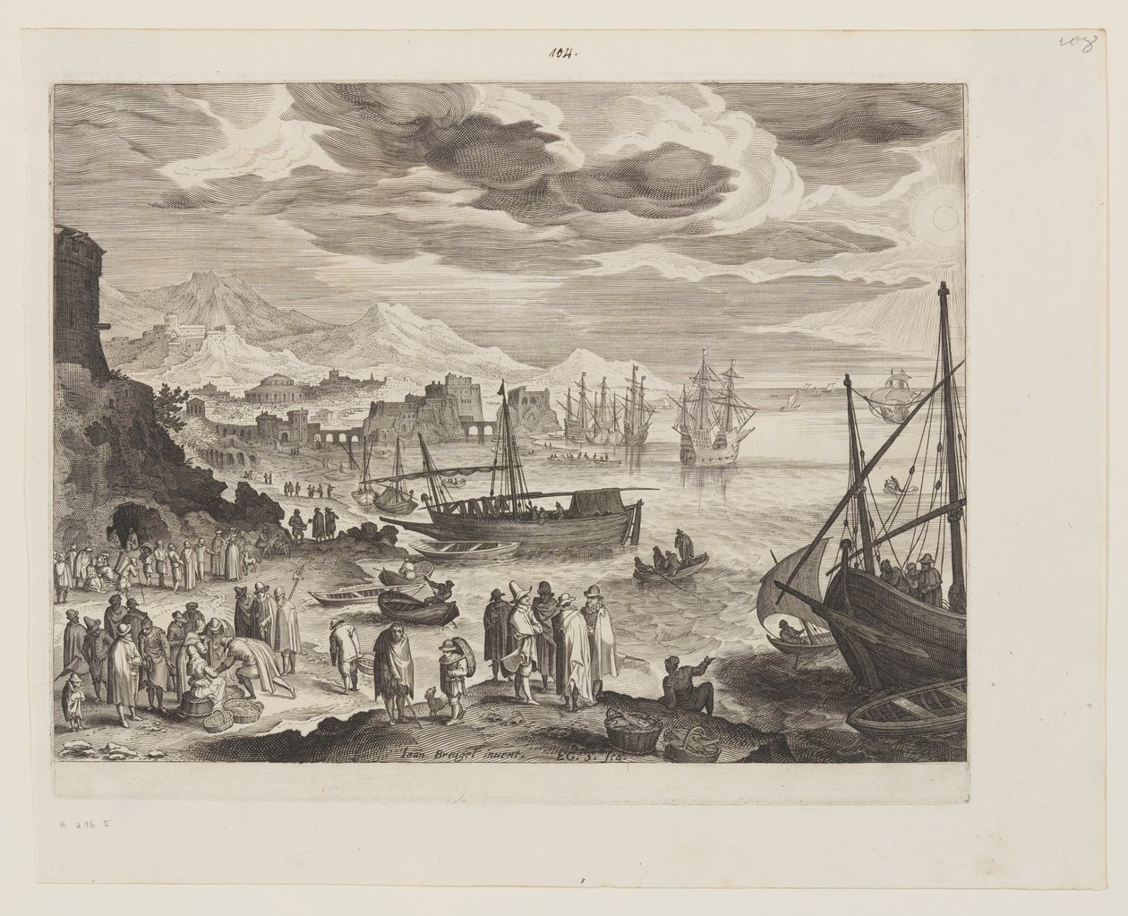 Costa marítima com pescadores e peixarias de Aegidius Sadeler II