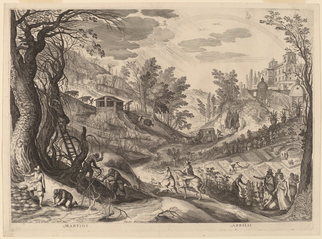 março e abril de Aegidius Sadeler II after Paul Bril