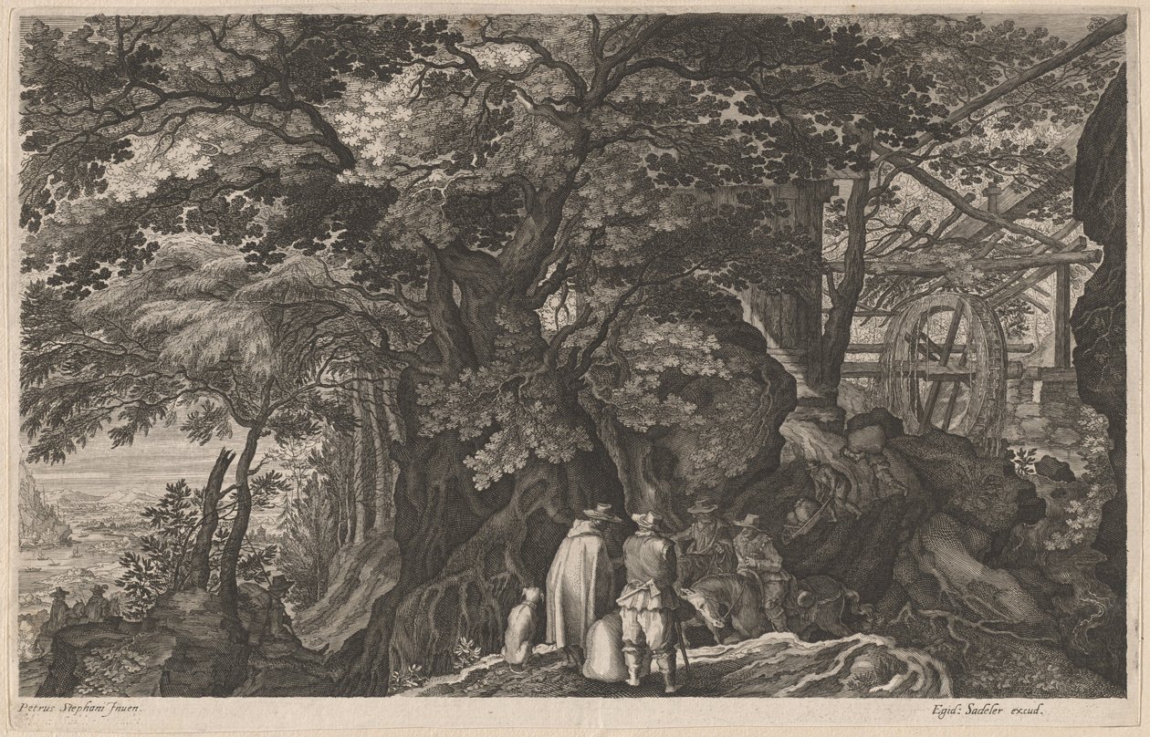 Árvores antigas por um moinho de montanha de Aegidius Sadeler II after Pieter Stevens