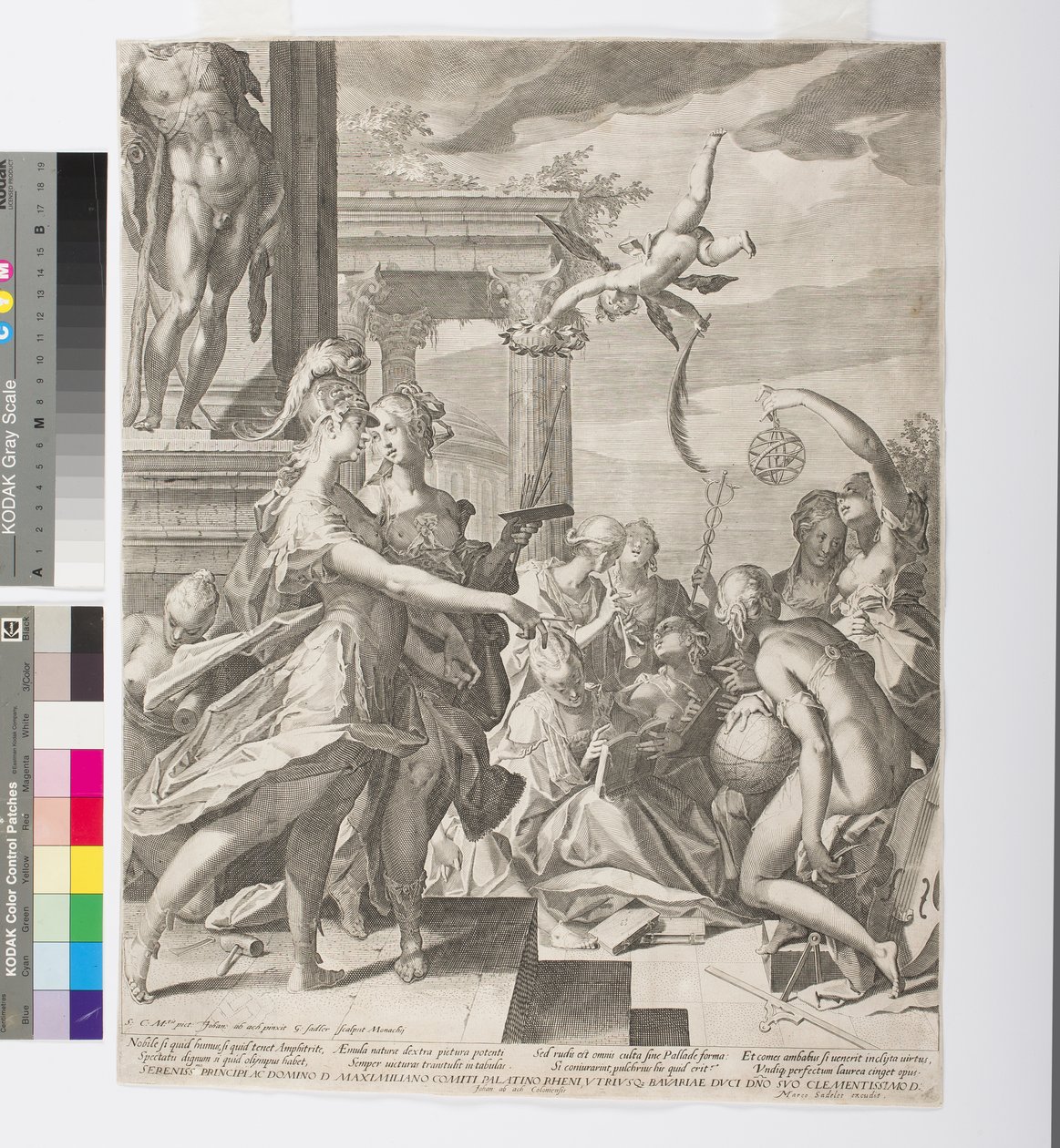 Athena apresenta a pintura entre as musas, c.1603 (gravura e gravura) de Aegidius Sadeler or Saedeler