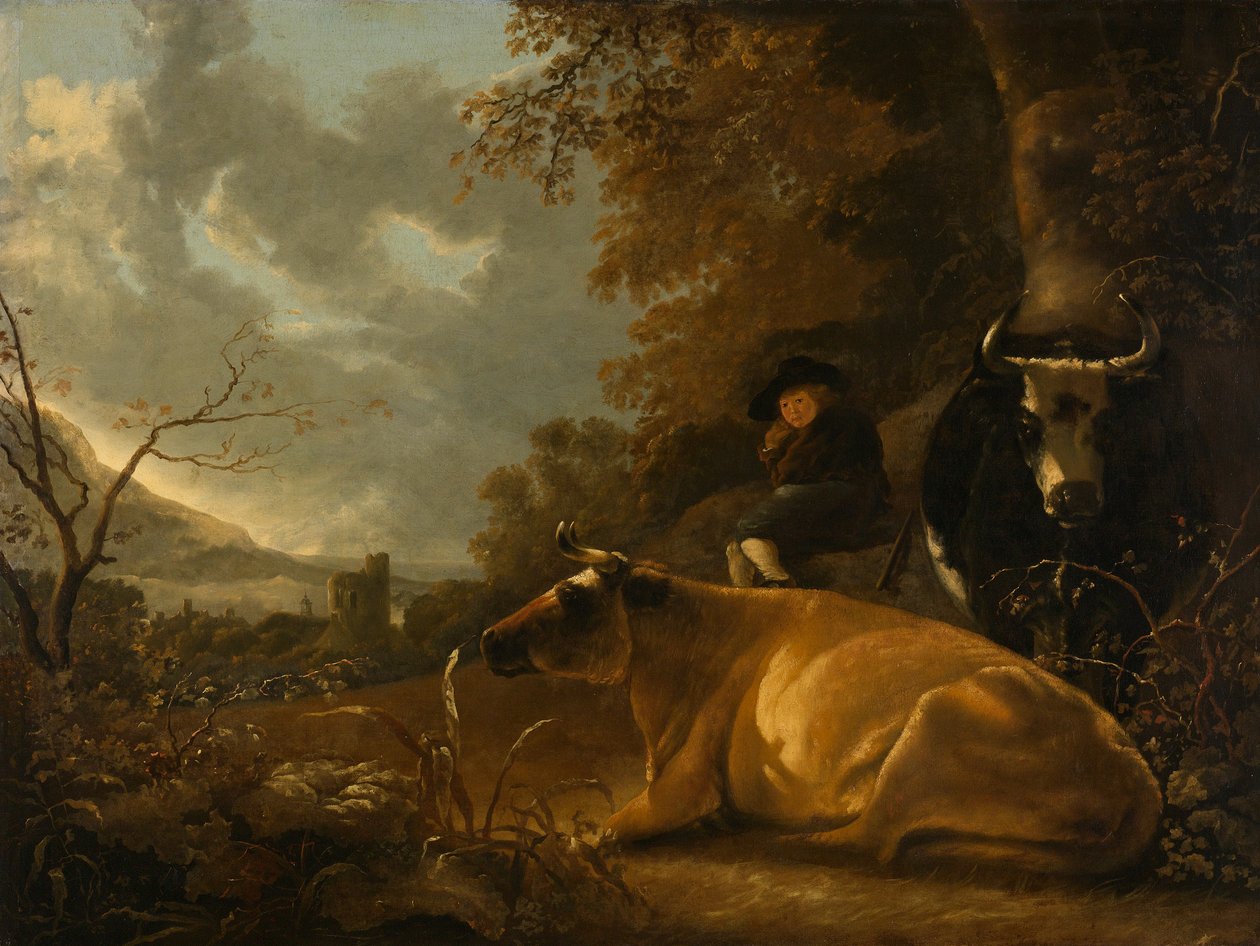 Paisagem, com, vacas, e, pastor, menino de Aelbert Cuyp