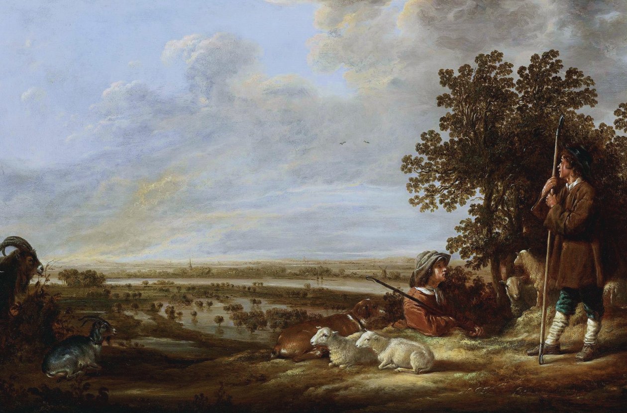 Paisagem, com, dois, pastores, e, seu, animais de Aelbert Cuyp