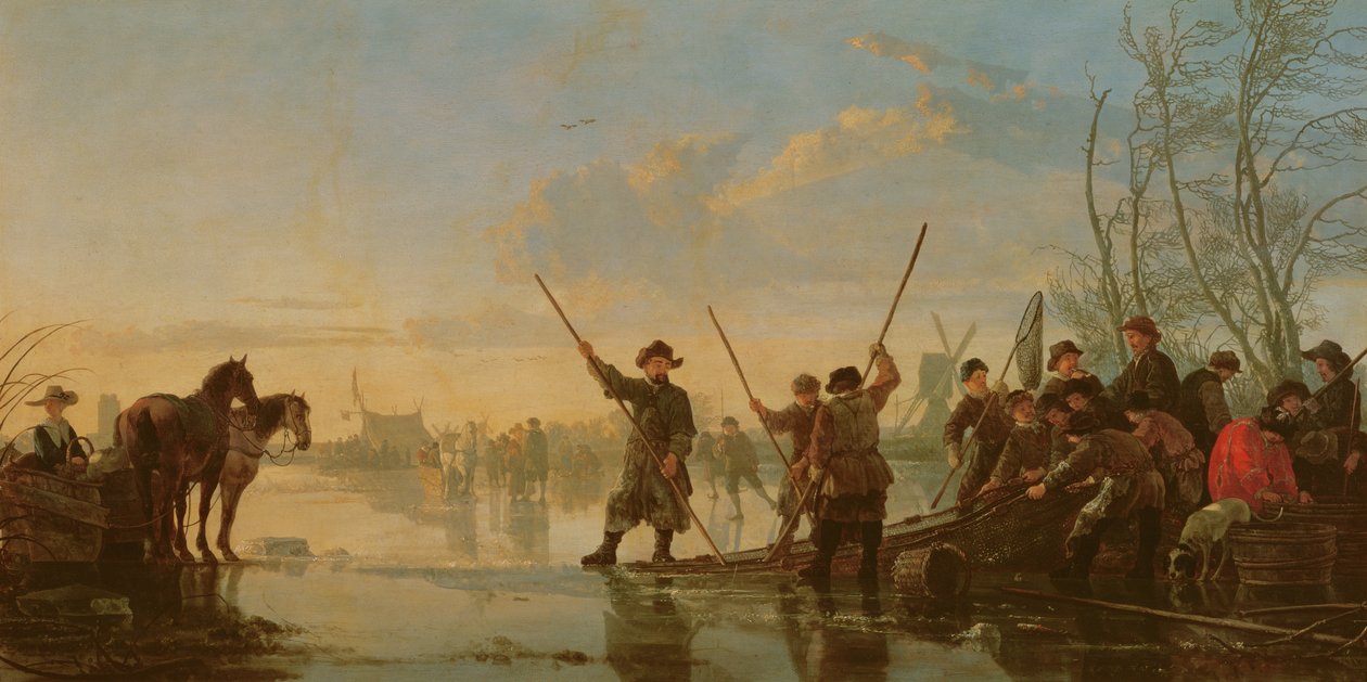 Cena de patinagem com o Maas em Dordrecht, c.1655-60 (painel) de Aelbert Cuyp