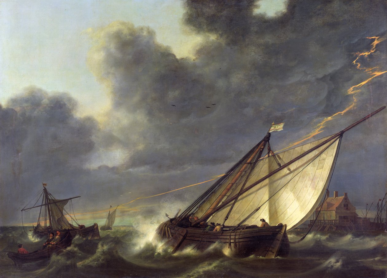Barcos no estuário da Holanda Diep em uma tempestade de Aelbert Cuyp