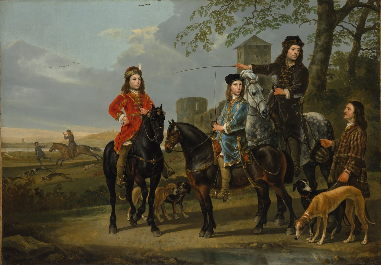 Retrato equestre de Cornelis (1639–1680) e Michiel Pompe van Meerdervoort (1638–1653) com o seu tutor e cocheiro de Aelbert Cuyp