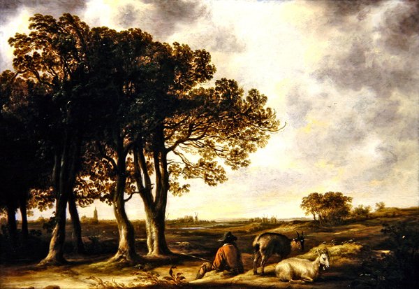 Goatherd in lanscape, uma vista distante de Amesterdão (óleo sobre painel) de Aelbert Cuyp