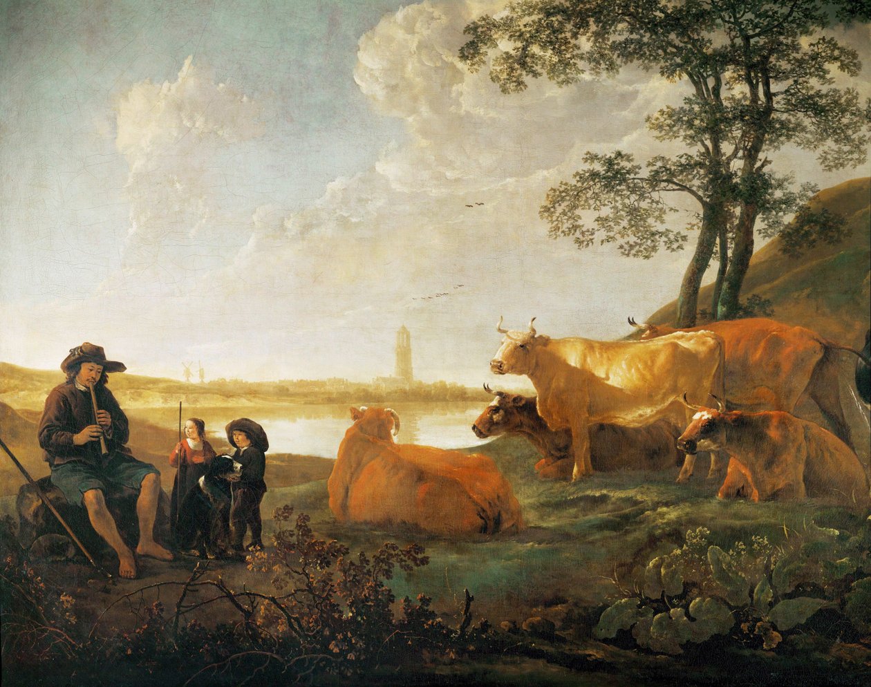 Paisagem com pastores e rebanho, perto de Rhenen, Países Baixos ... de Aelbert Cuyp