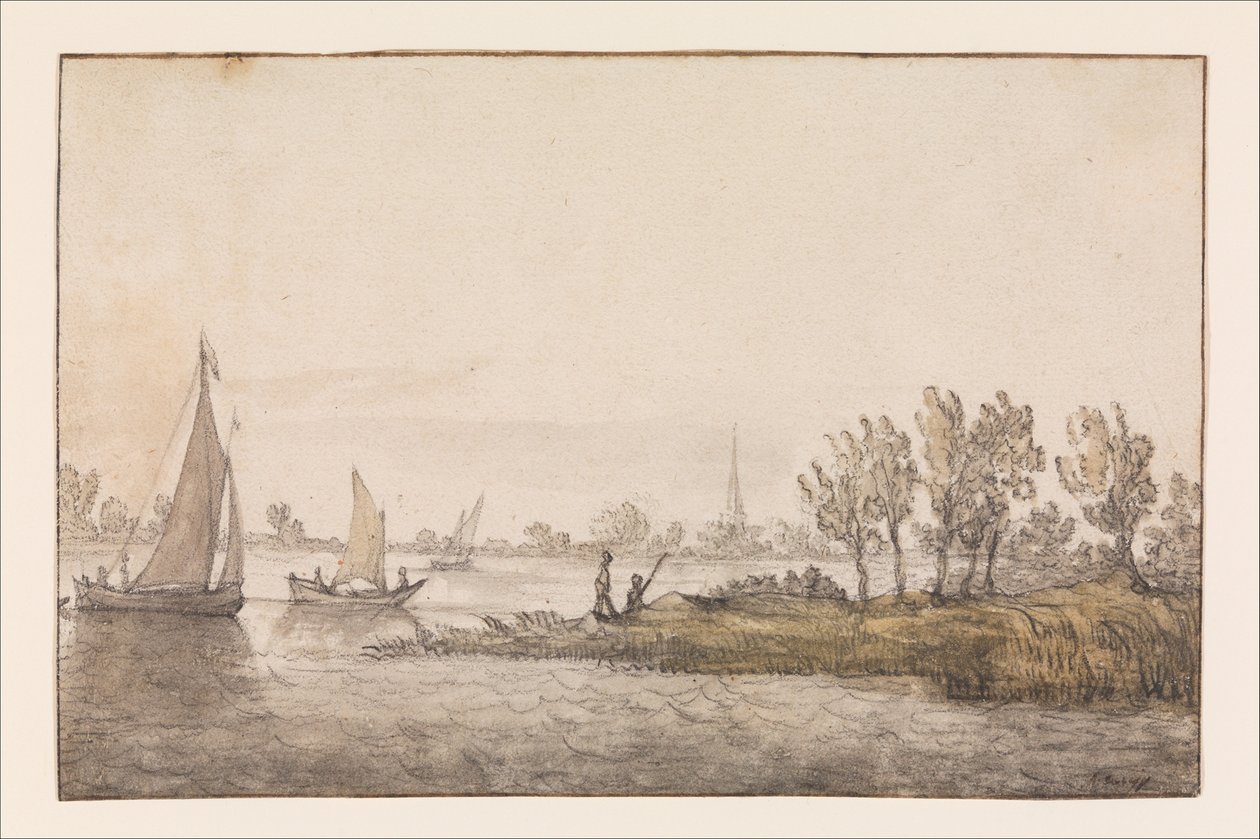 Paisagem ribeirinha com veleiros de Aelbert Cuyp