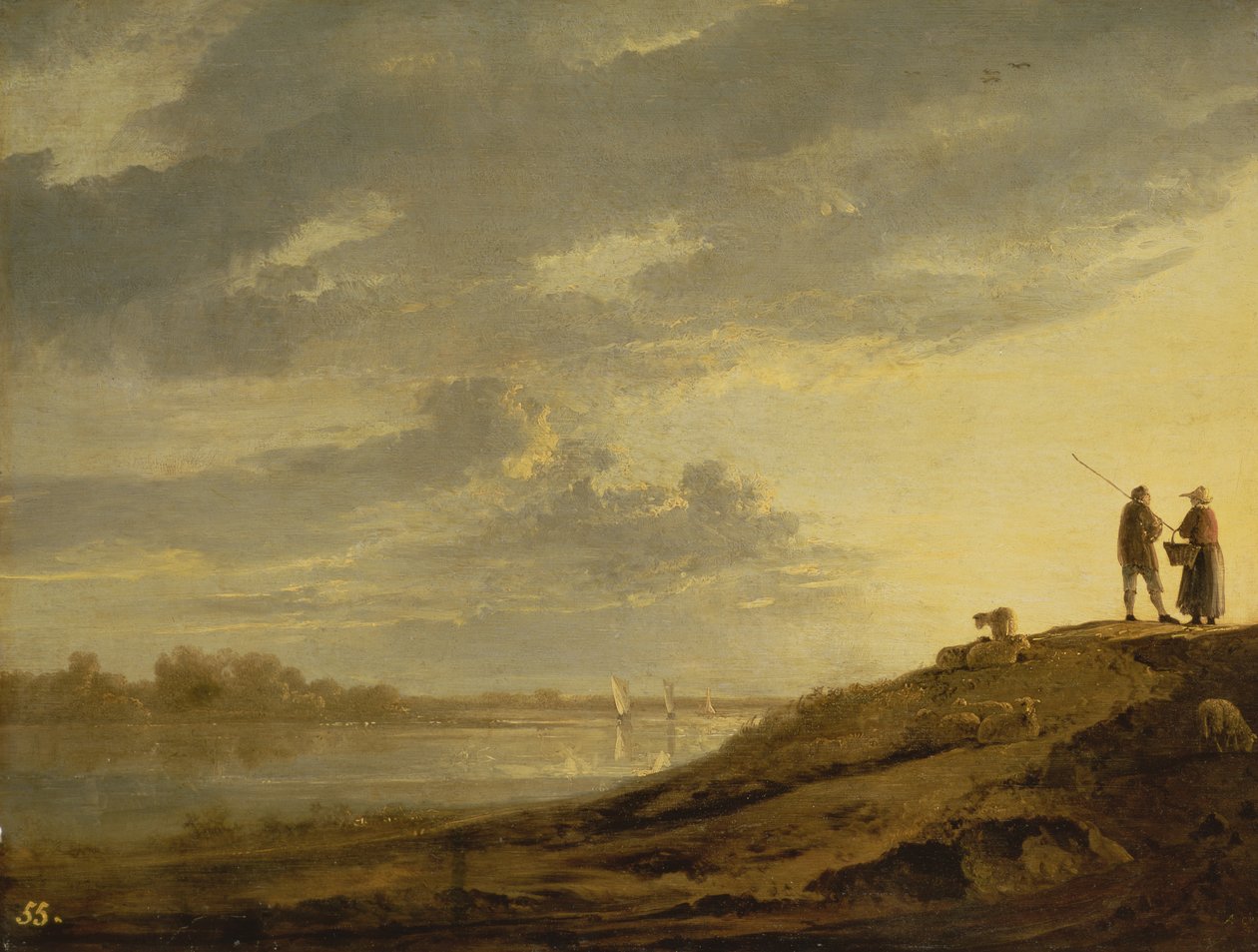 Pôr do sol sobre um rio, de 1650 (painel) de Aelbert Cuyp