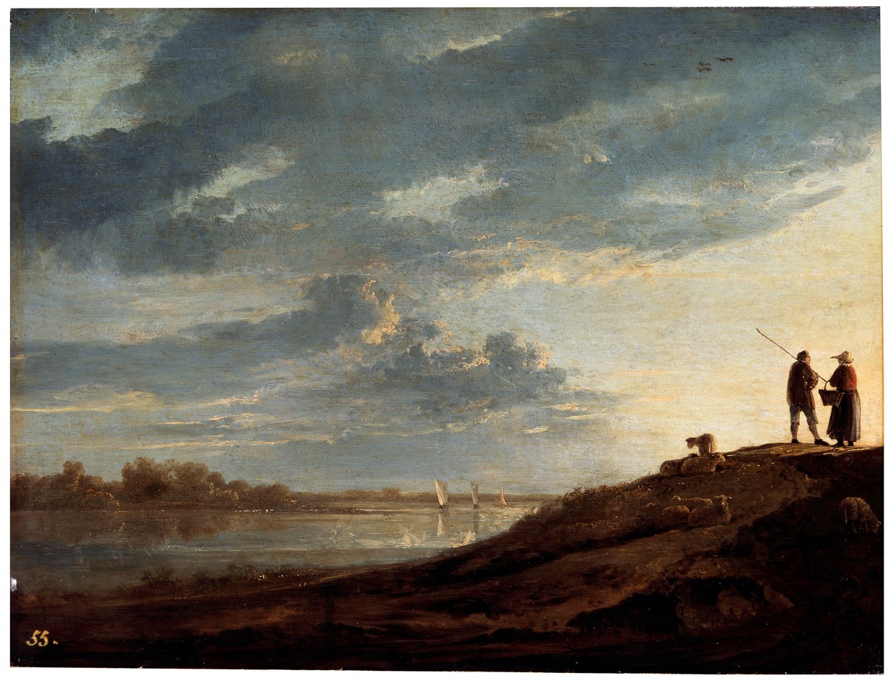 Pôr do sol sobre o rio, década de 1650. de Aelbert Cuyp