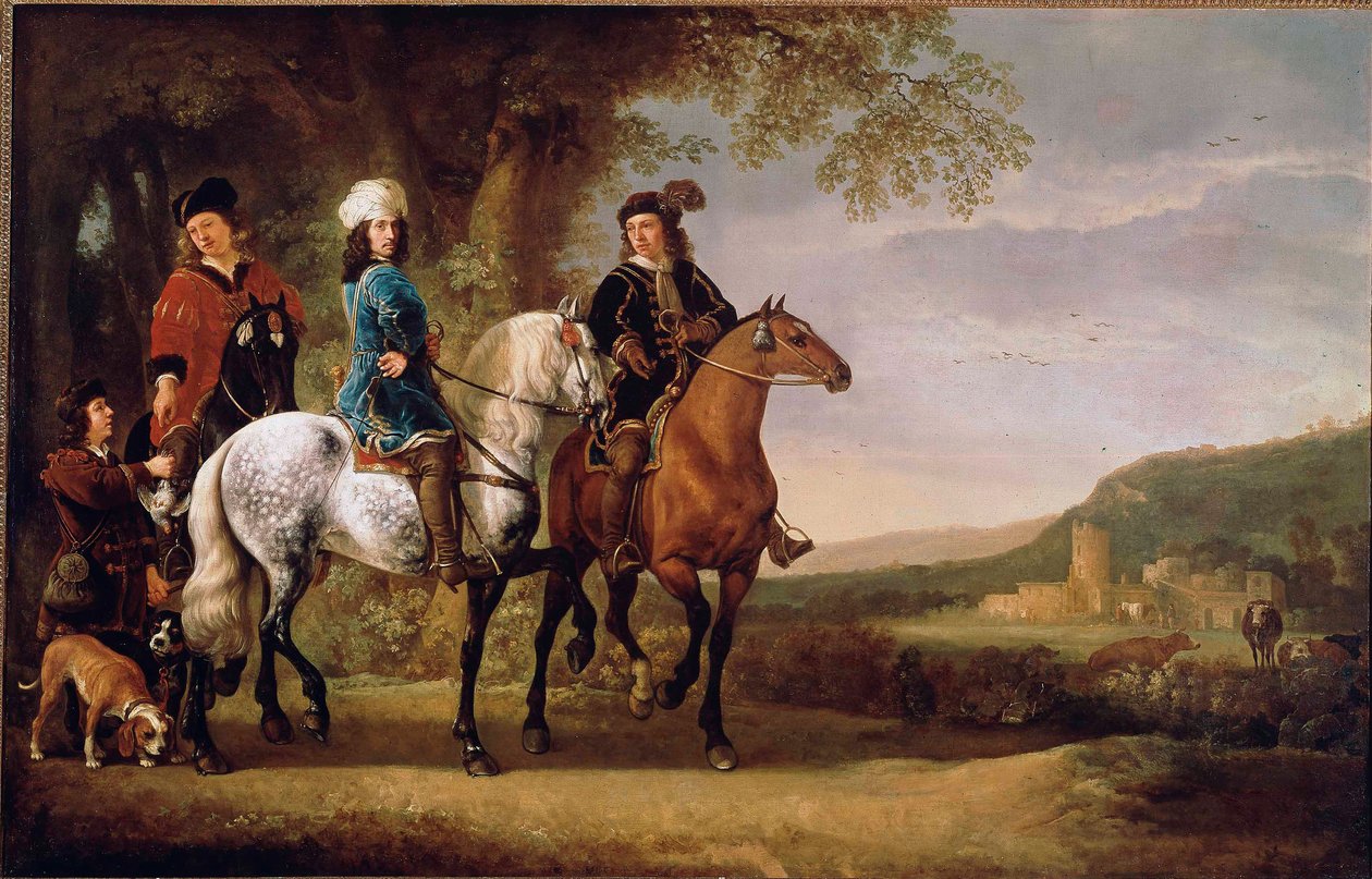 Os Nobres Holandeses andam a cavalo. Pintura de Albert (Aelbert ou Aelbrecht) Cuyp (1620-1691) Sol do século XVII. 119x152,5 cm Paris, musee du Louvre de Aelbert Cuyp