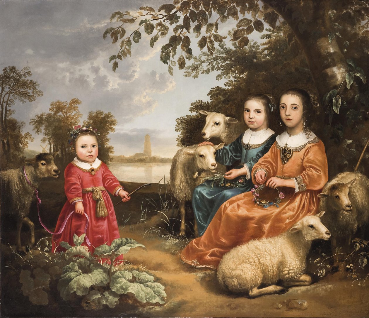 Três raparigas com ovelhas numa paisagem de Aelbert Cuyp