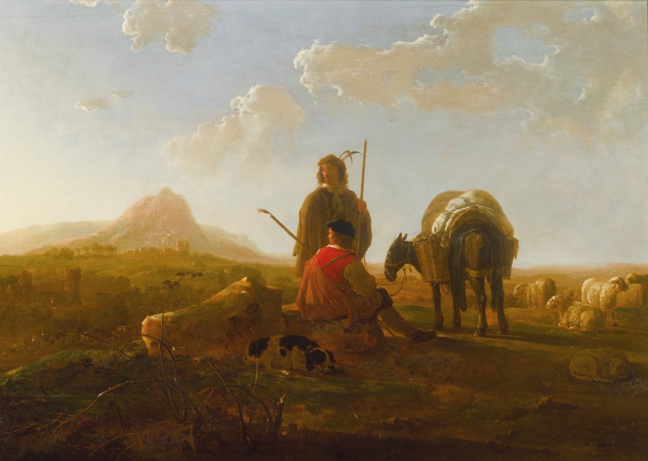 Dois pastores numa paisagem montanhosa de Aelbert Cuyp