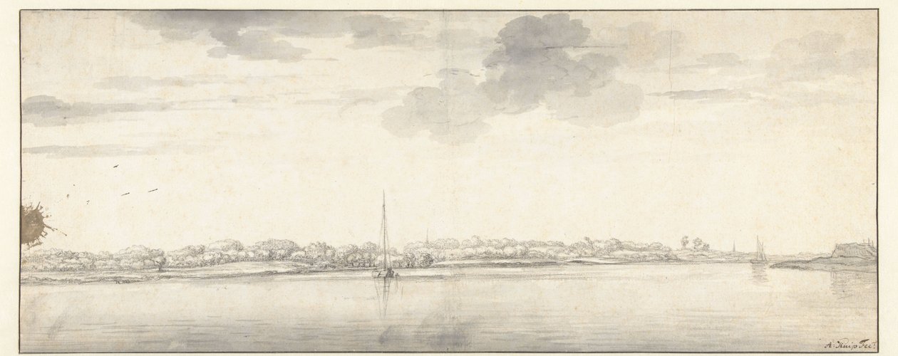 Vista para o rio expansivo com navios em águas calmas de Aelbert Cuyp