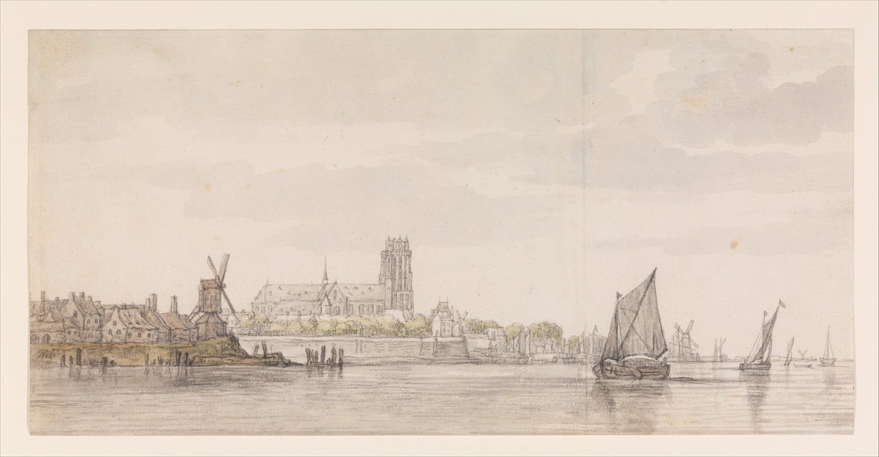 Vista da Groote Kerk em Dordrecht a partir do rio Maas de Aelbert Cuyp