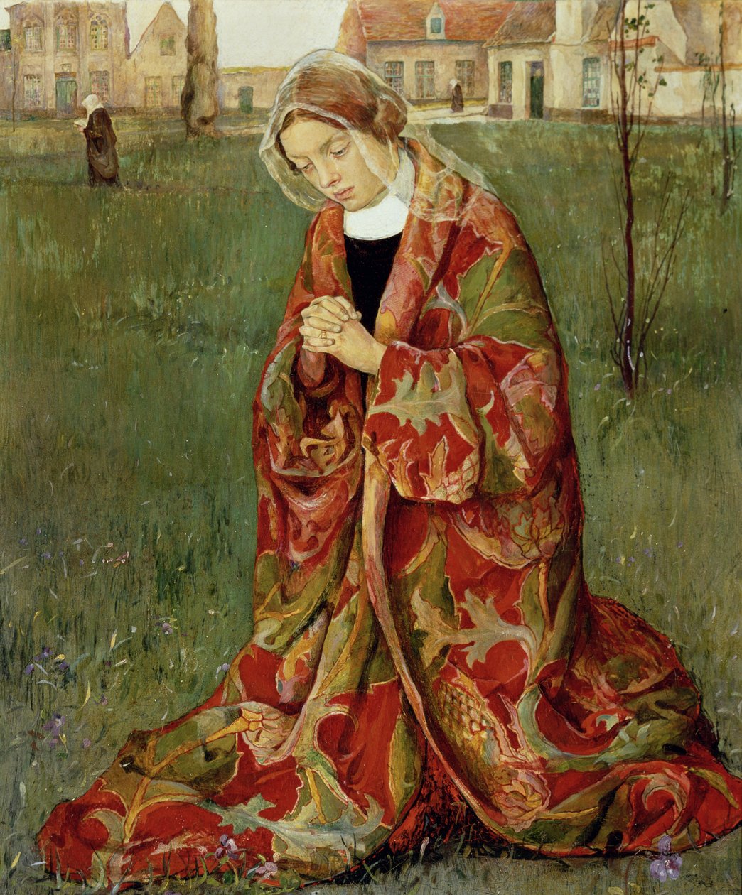 Dentro do Beguinage, c.1905 (óleo no painel) de Aelfred Fahey