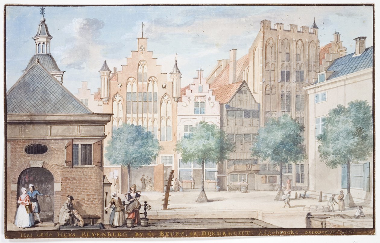 Uma vista do Wijnstraat, Dordrecht 1745 de Aert Schouman