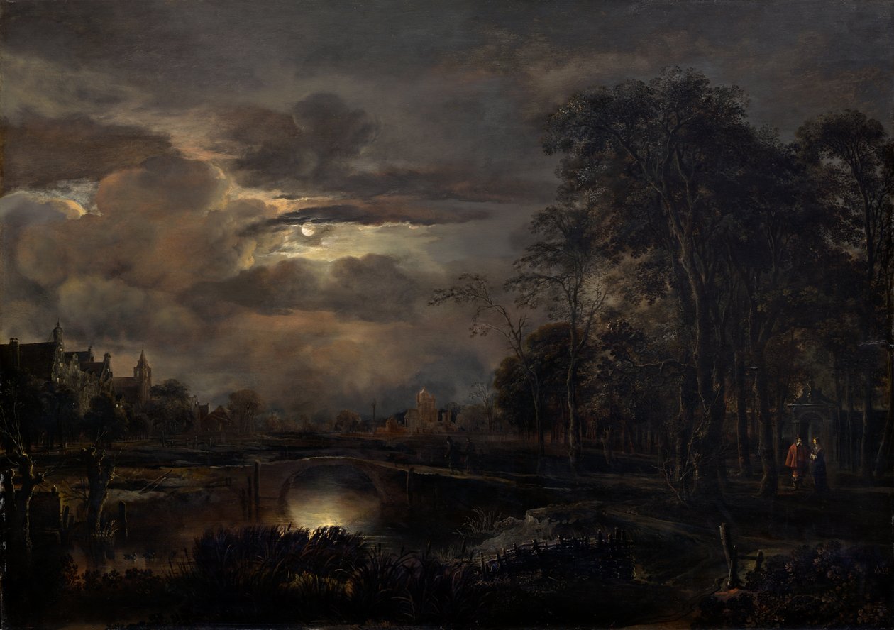 Paisagem ao luar com ponte de Aert van der Neer