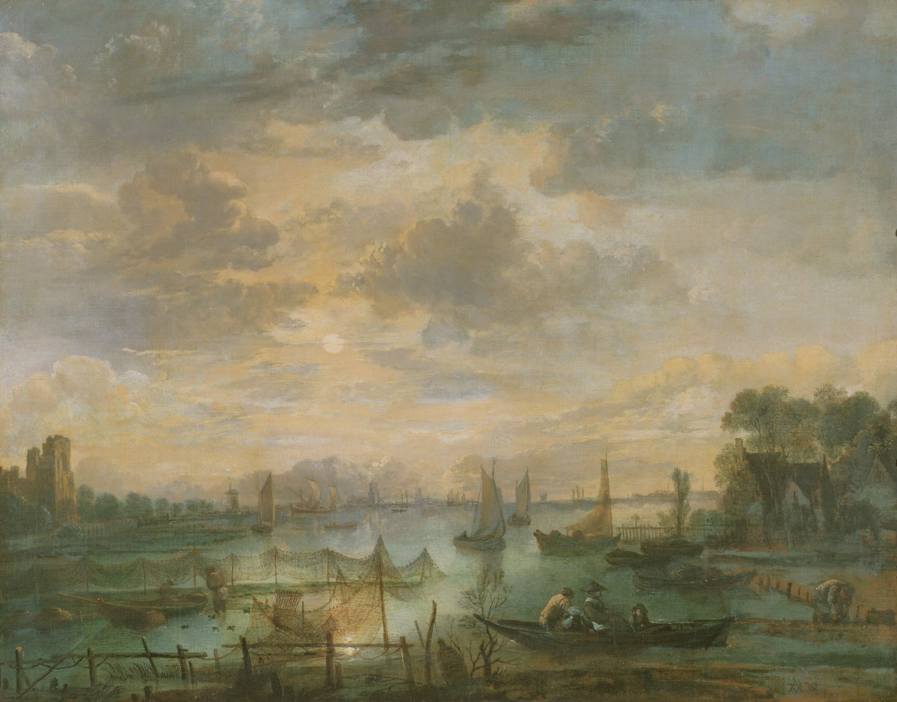 Cena ao luar com pescadores de Aert van der Neer
