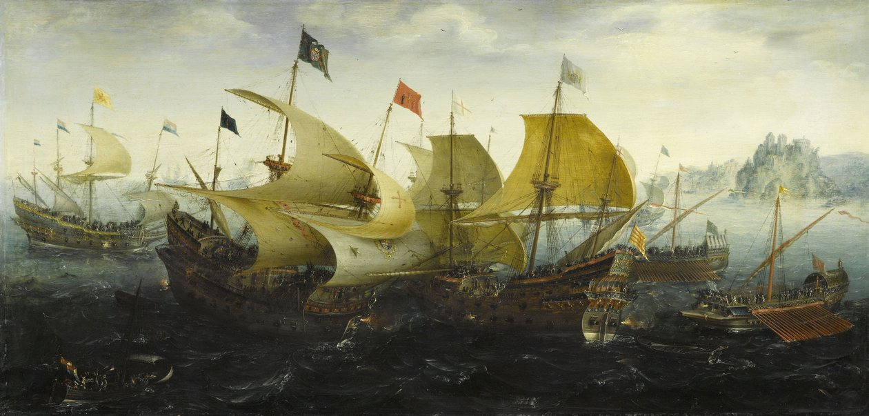 Batalha de Cádis Navios holandeses e ingleses atacam a armada espanhola, 1608 de Aert Anthonisz