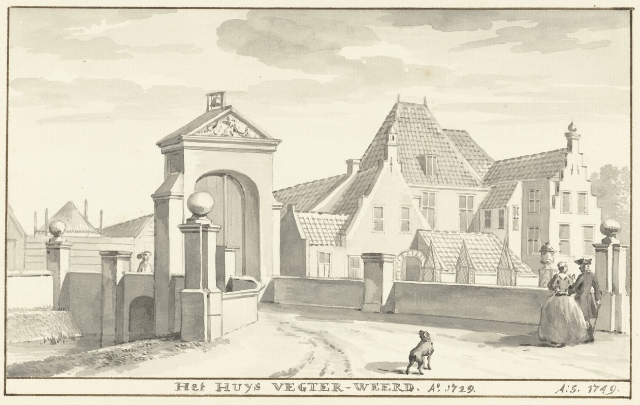O havezathe Vechterweerd perto de Zwolle em 1729 Het HUYS VEGTER-WEERD Ao 1729 (título no objeto) de Aert Schouman