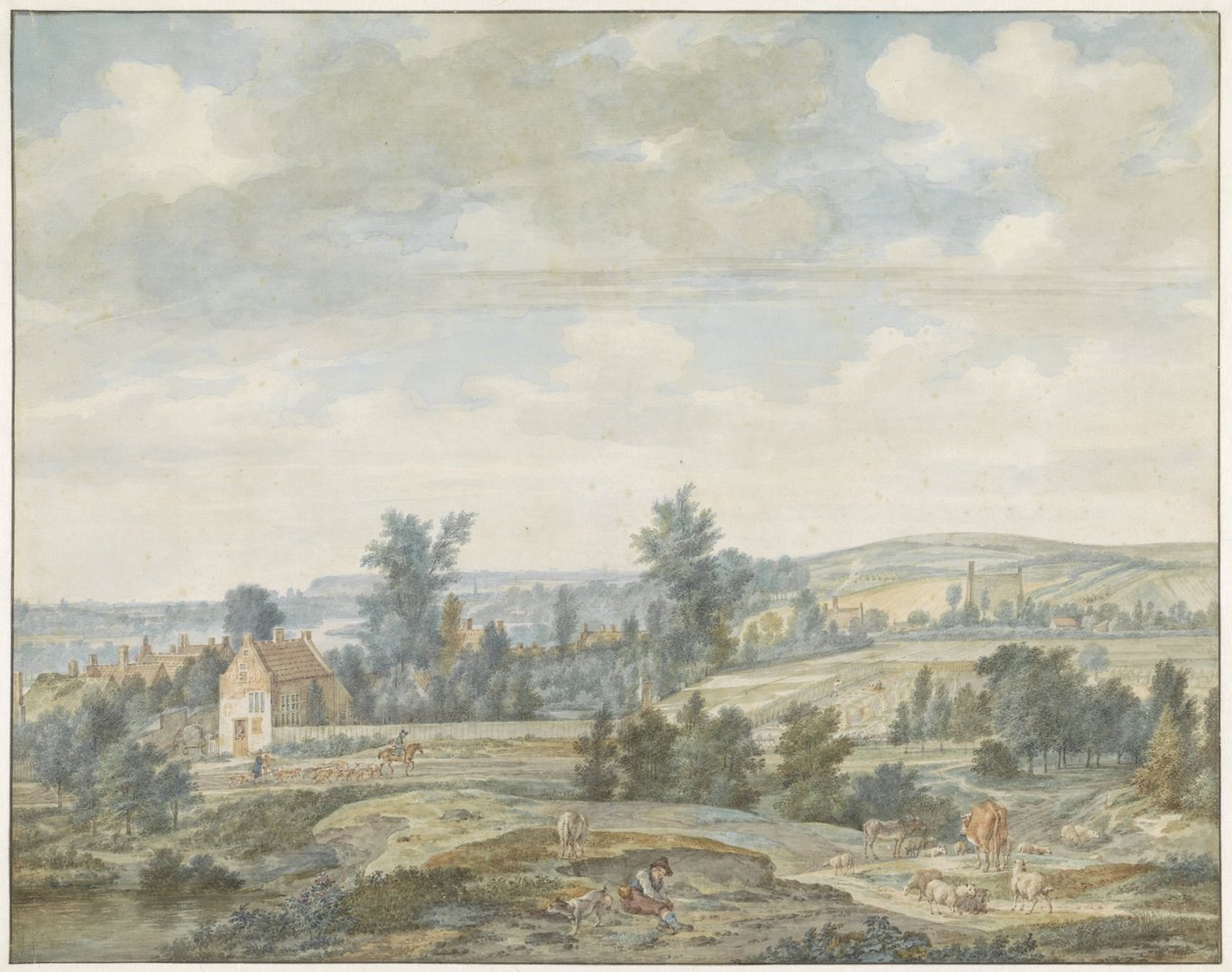Vista de Meias-Noites e Animais Paisagem de Aert Schouman