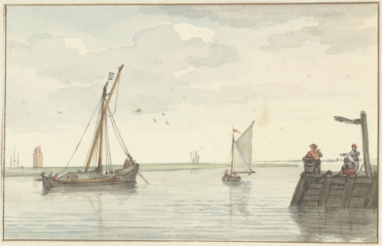 Farol e cais de fogo de pedra de Durgerdam de Aert Schouman