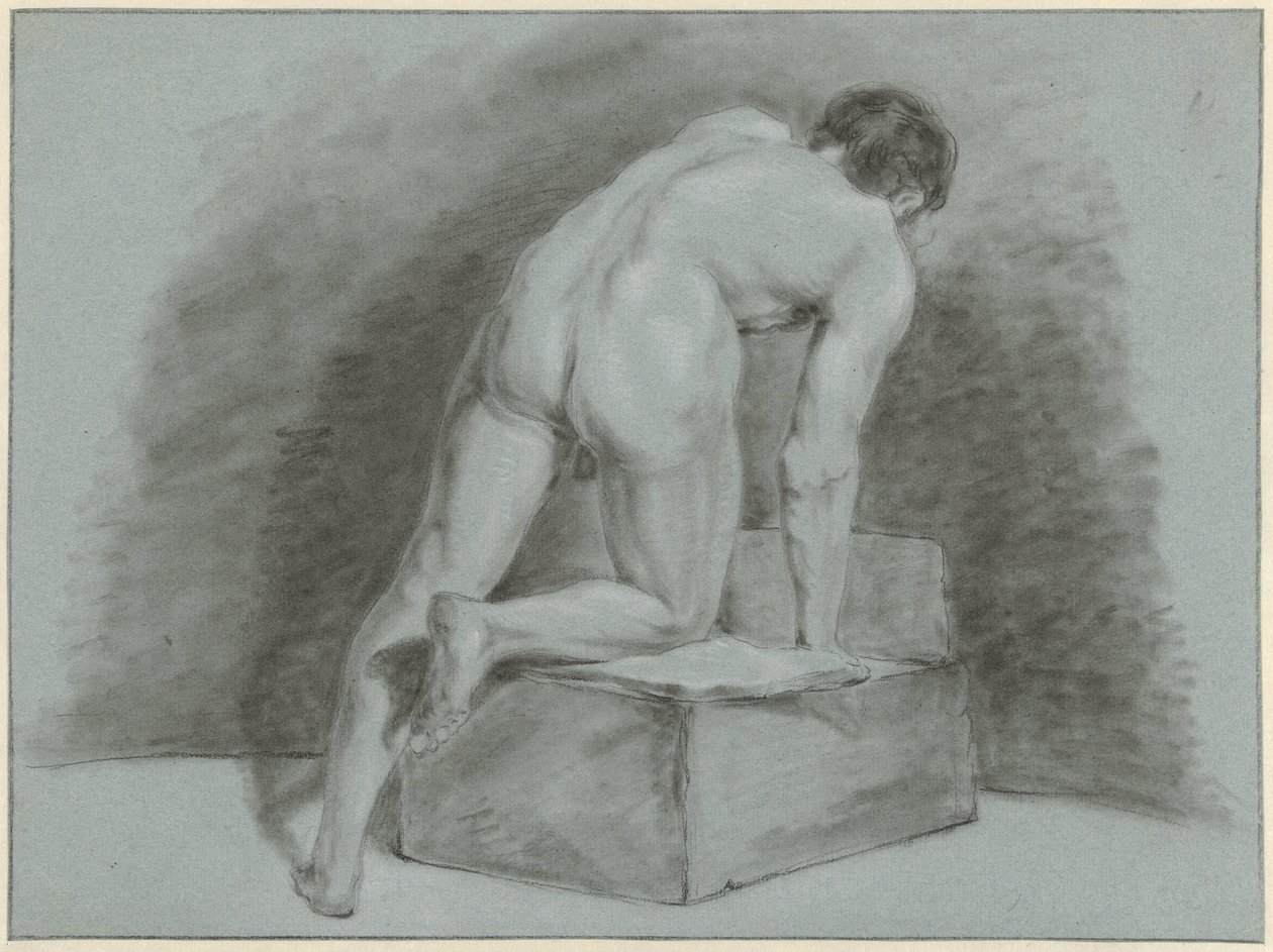 Nu masculino, curvado, visto de trás de Aert Schouman