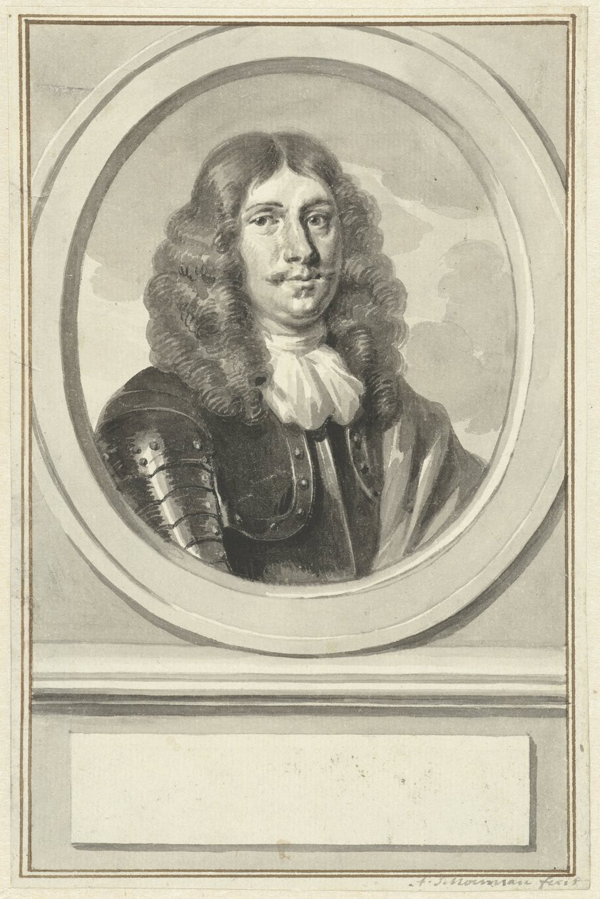 Retrato de Cornelis Evertsen em couraça, em oval, à direita de Aert Schouman