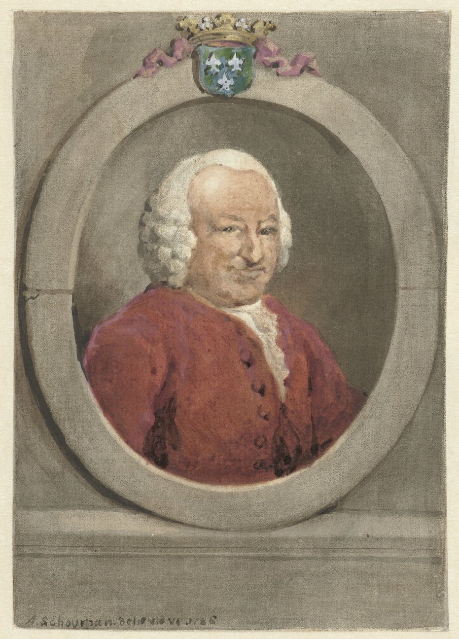Retrato de Johan Hudde Dedel, em oval, à direita de Aert Schouman
