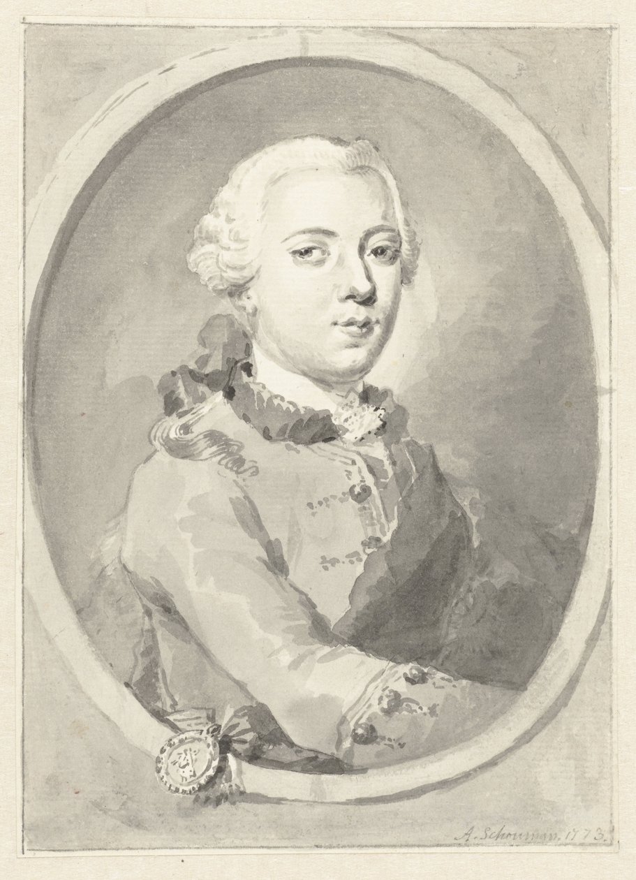 Retrato de Guilherme V, Príncipe de Orange-Nassau, à direita, em oval de Aert Schouman