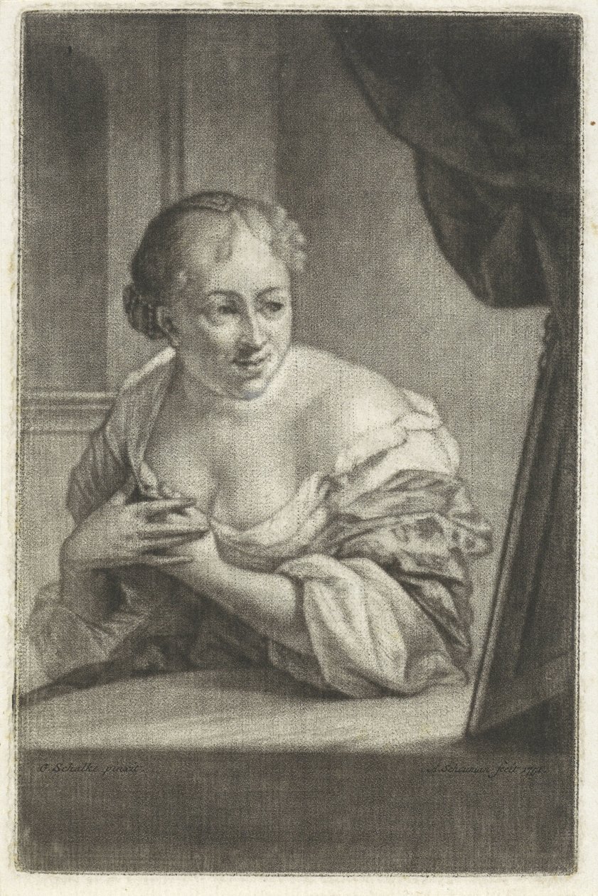Mulher em frente de um espelho de Aert Schouman