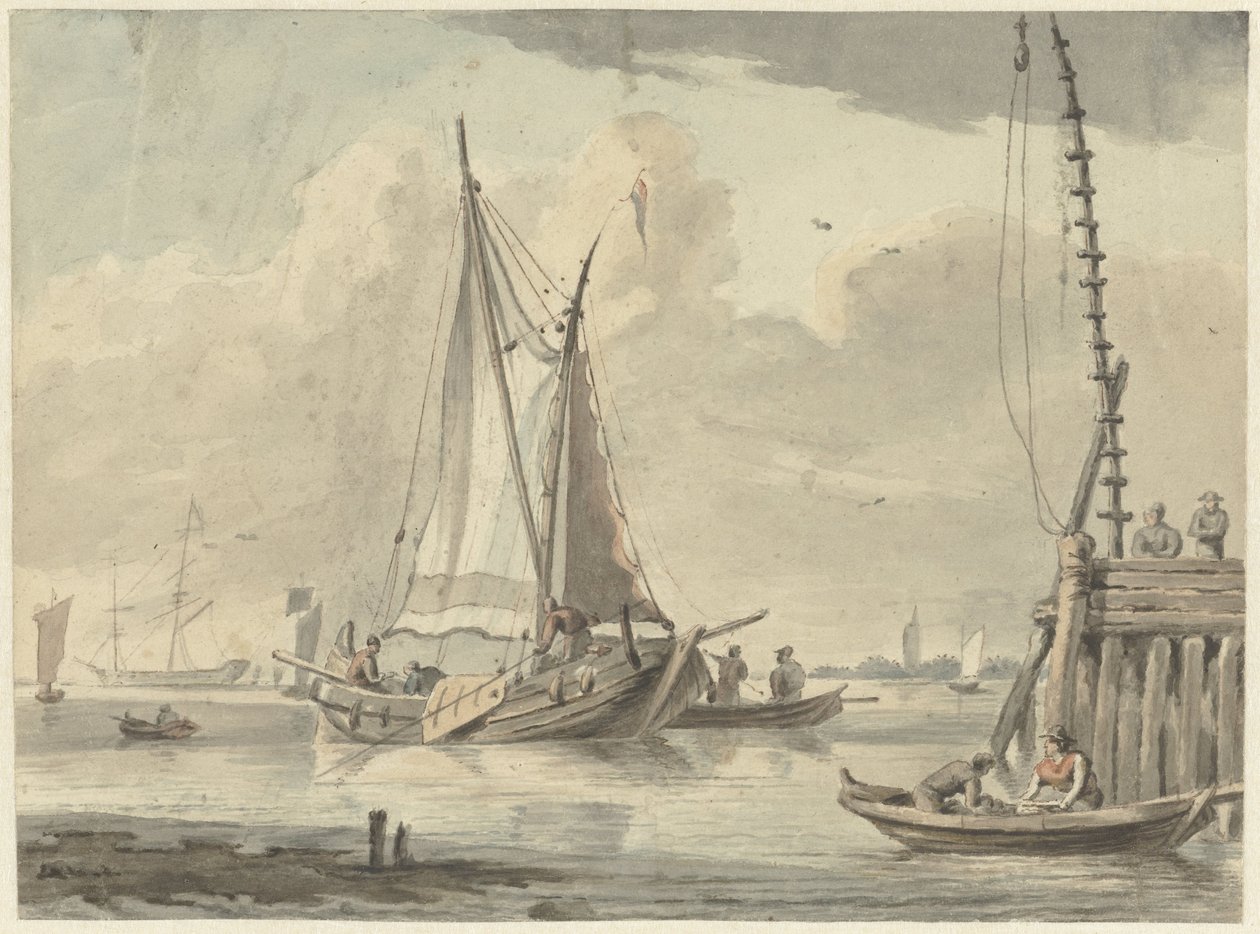 Navios à vela no rio perto de Dordrecht de Aert Schouman