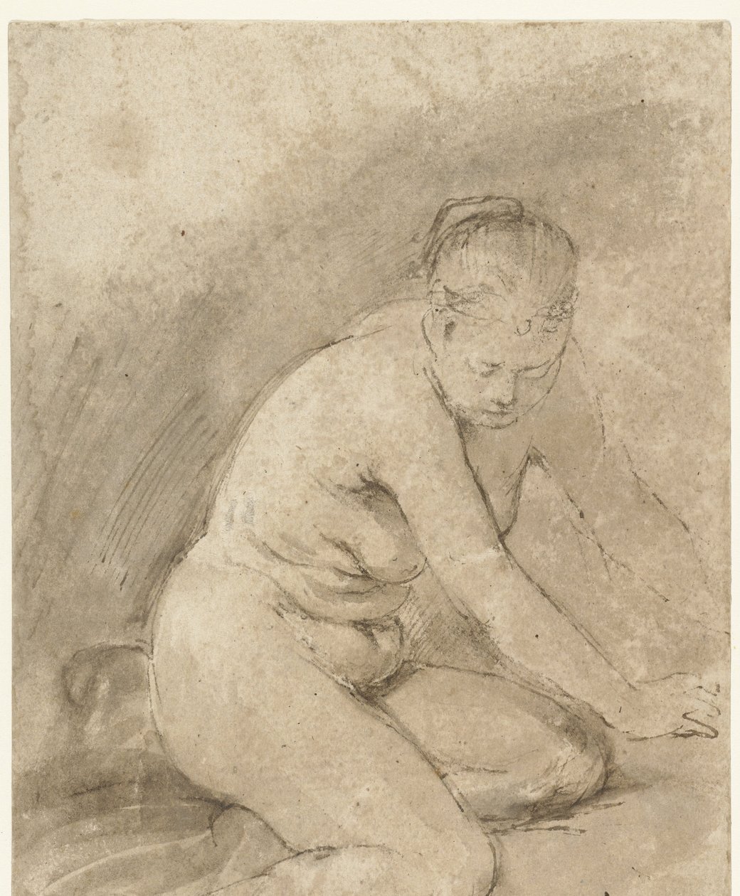 Nu feminino ajoelhado com braços estendidos de Aert de Gelder (attributed to)