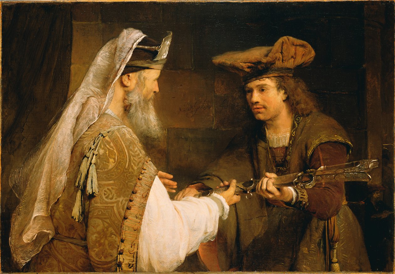 Ahimelech dando a espada de Golias a Davi, c.1680 (óleo sobre tela) de Aernt de Gelder