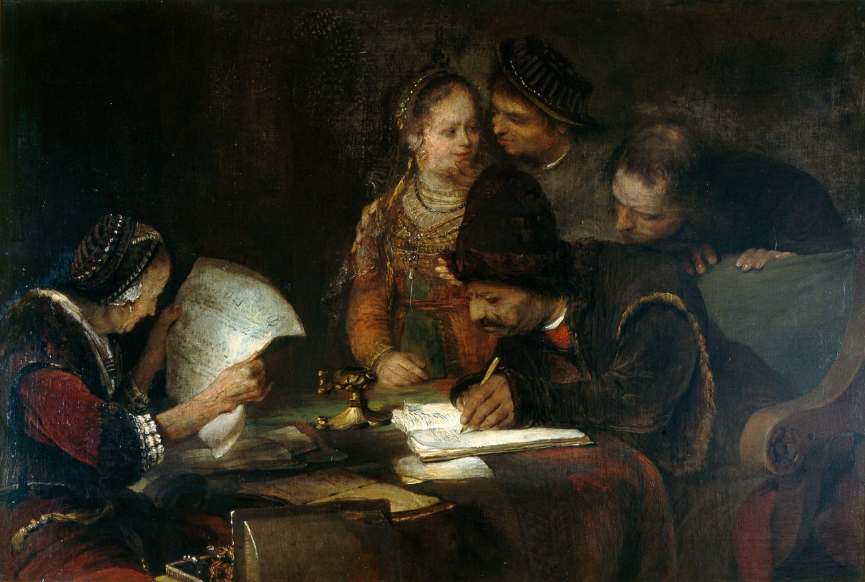 O contrato de casamento, c.1670 (óleo sobre tela) de Aert de Gelder