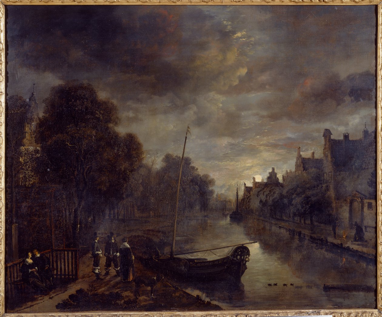 Um canal numa cidade holandesa à luz da lua (óleo sobre tela) de Aert van der Neer
