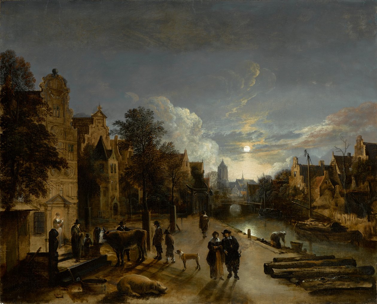 Cena do canal ao luar, por volta de 1660 (óleo sobre tela) de Aert van der Neer