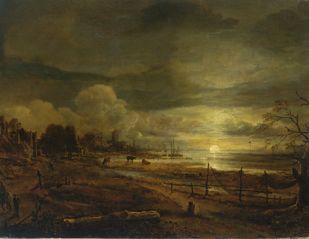 Canal ao nascer da lua de Aert van der Neer