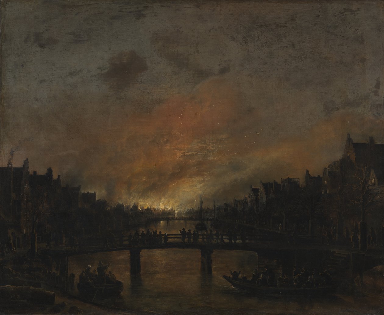 Incêndio em Amsterdã à noite de Aert van der Neer