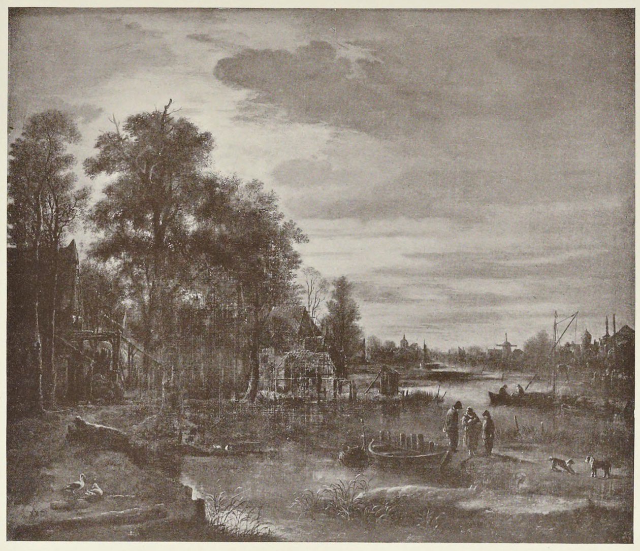 Paisagem do rio Moonlight com figuras de Aert van der Neer