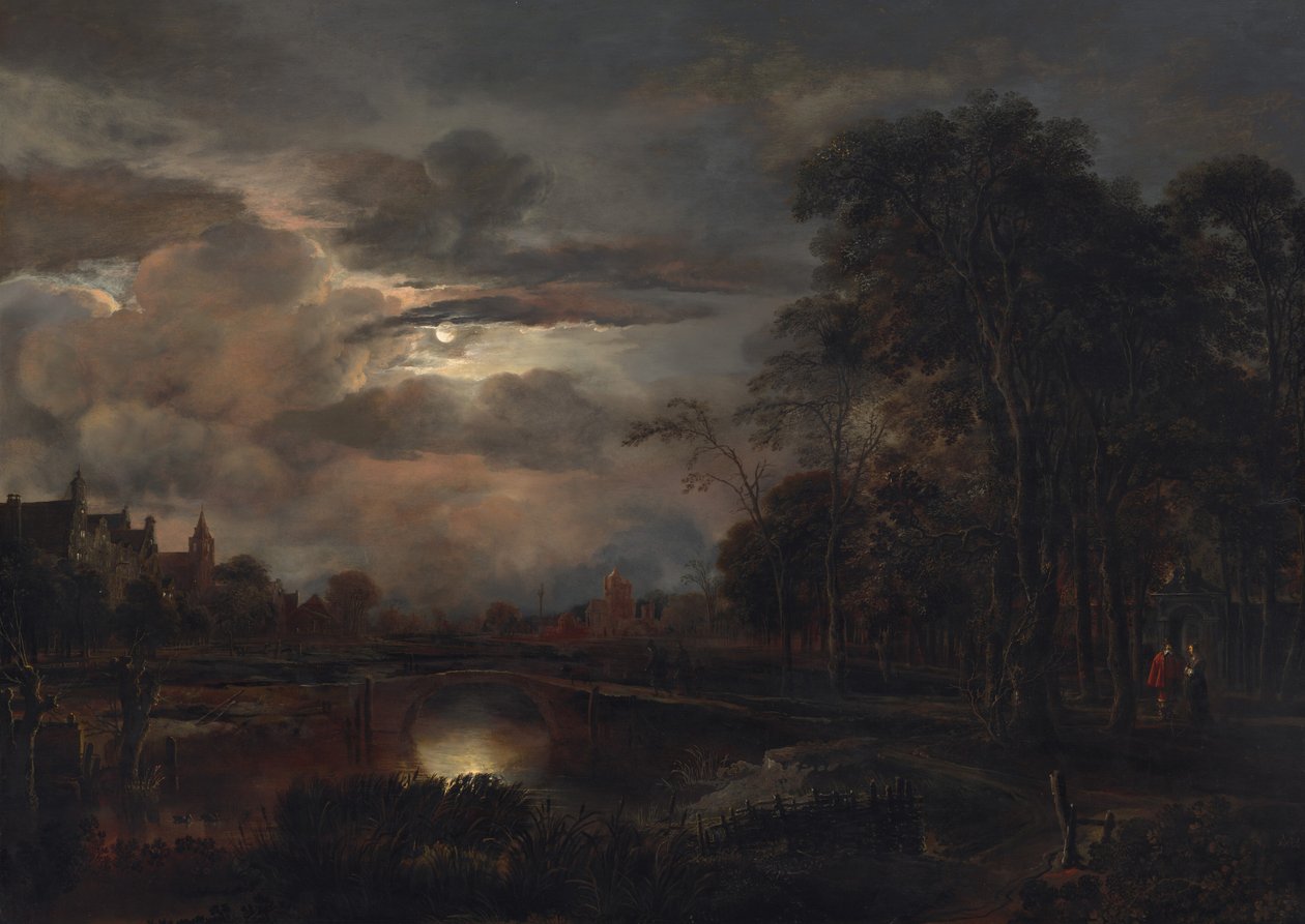 Paisagem enluarada com ponte, provavelmente 16481650. de Aert van der Neer