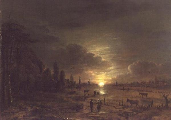 Paisagem do Rio com a Lua em Ascensão de Aert van der Neer