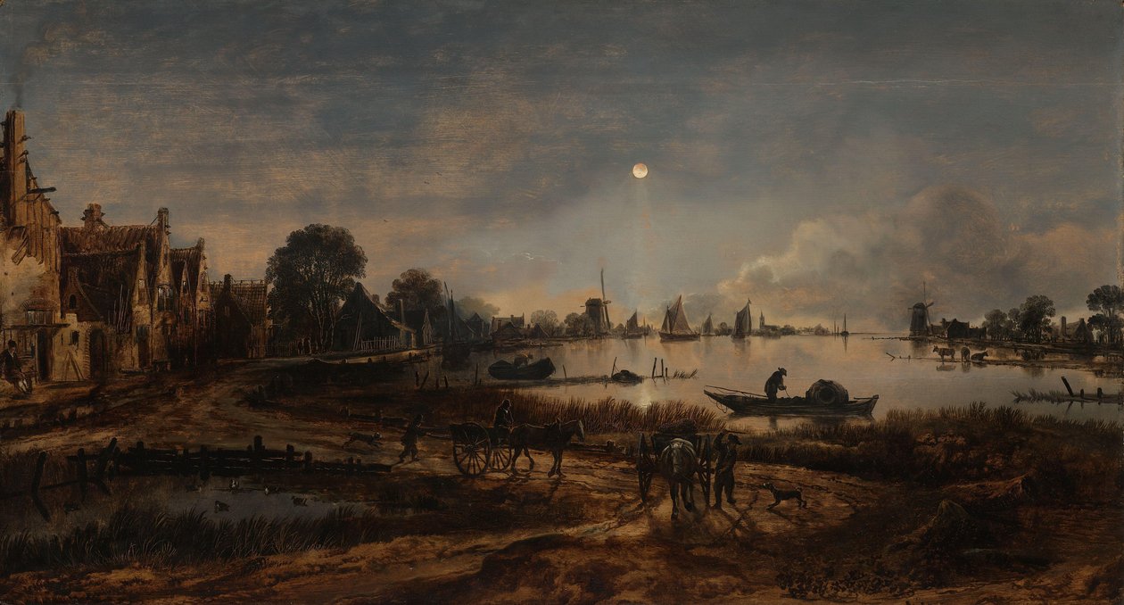 Vista do rio ao luar Paisagem ao luar de Aert van der Neer